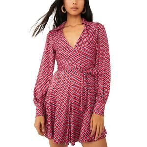 Free People It Takes Two Mini Dress XS Boho Gypsy V-Neck Open Back Tie Geometric